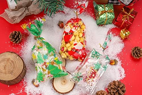 LOKIQNG 150 опаковки, Коледни Найлонови пакети за Предложения, Подаръчни опаковки за бисквити с закручивающимися завязками за