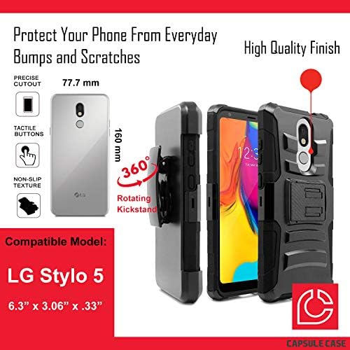 Калъф OYU е Съвместим с LG Stylo 5 [Двуслойни тежкотоварни боен колан, Противоударная кобур-поставка, черен калъф за LG