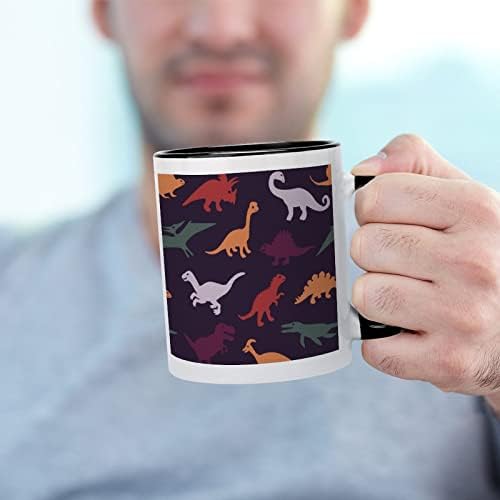 Многоцветни Динозаврите Керамична Чаша Creative Black Вътрешна Кафеена Чаша Със Здрава Дръжка Чаши Уникални Подаръци