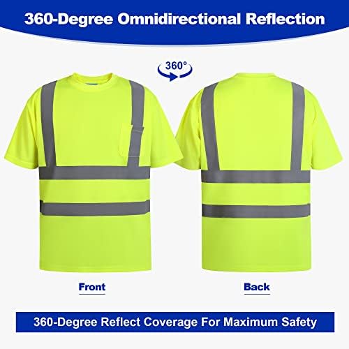 Защитни тениски SHORFUNE с висока видимост, Къс Ръкав, Отразяващи строителни Риза Hi Vis, клас 2 ANSI / ISEA