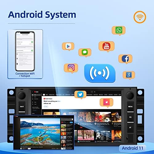Автомагнитола Android за Jeep Wrangler JK/Dodge/Chrysler, Стерео с докосване на екрана 7 инча, Apple Carplay/ Android Авто/Hi-Fi/GPS