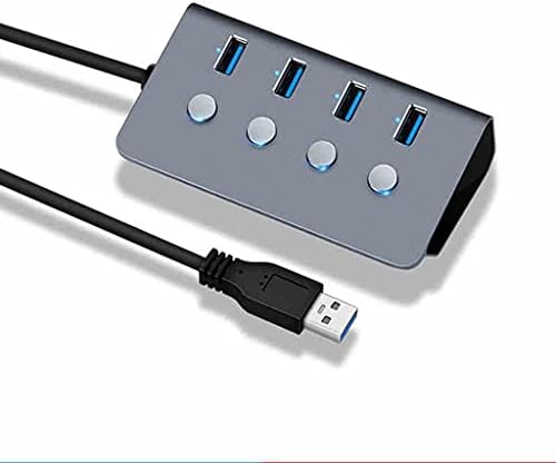 Превключвател за управление на WYFDP 4-портов хъб USB 3.0 от алуминиева сплав със скорост до 5 gbps, мулти USB сплитер за вашия десктоп на лаптопа