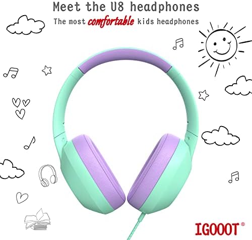 жични слушалки igooot Kids, са най-удобни административни детски слушалки с микрофон, регулируеми, с ограничител на силата на звука 85/94 db, за училище/ самолет/Switch/-fire-Табл?