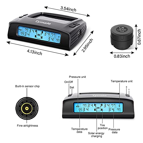 Система за контрол на налягането в гумите Tymate със слънчева подзарядкой, M7-3 pro ГУМИТЕ с 5 режима на аларма, автоматично осветление ＆ Интелигентен LCD дисплей, Автомати