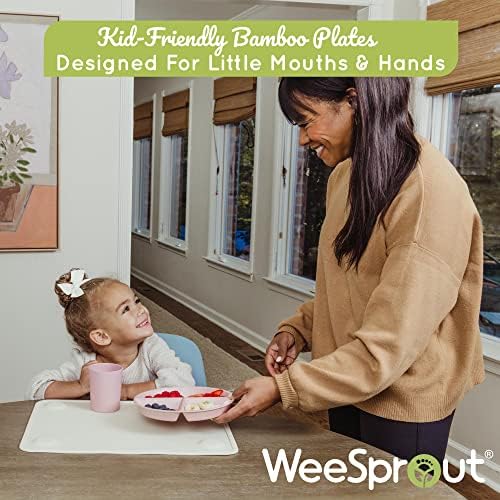 Разделени Бамбукови чинии WeeSprout за деца, Детски плочи От естествен хранителен бамбук, Разделени дизайн за Придирчиви