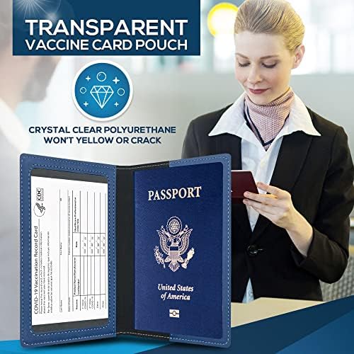 Комбиниран калъф за паспорт от изкуствена кожа Ciana и държач за карти Тънък Притежател на паспорт със слот за карти защита (светло синьо)