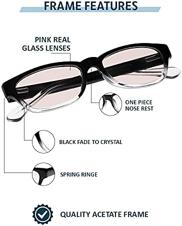 Стъклени очила за четене Розови лещи от истинско стъкло в стилна ацетатна рамки са Налични с увеличение от + 0,25 до + 3,00