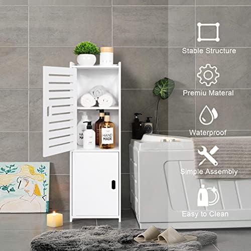 MOBPMO Открит шкаф за баня, отделно стоящи, с двойна врата, 3 нива, страничната органайзер за съхранение, гардероб, многофункционален