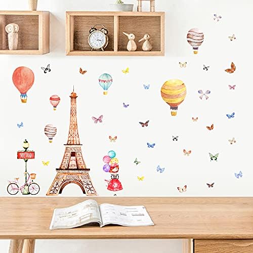 Романтични Парижките Стикери за Стена с Айфеловата Кула, Цвете, Колоездене, Пеперуди, Балон, Подвижни Стикери за Стена за Момичета,