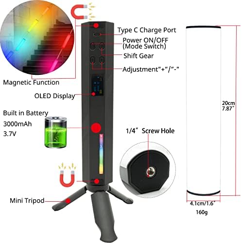 HAFOKO W200 Преносима RGB Светлинна пръчка, Led осветление за Видео, Преносима лампа за фотография, видео блог с магнитен