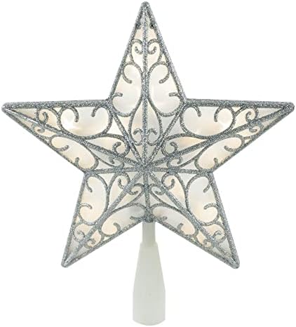 Northlight LED Topper за Коледната Елха с Блестяща Звезда, Топли Бели Светлини, 9 инча, Сребрист
