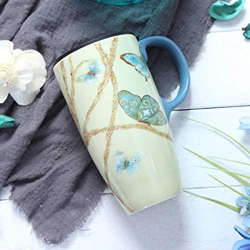 Керамична чаша за кафе Topadorn, порцеланова чаша за чай лате с капак 17 мл, чаша за Деня на майката със синя пеперуда