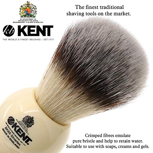 Пискюл за бръснене Kent BK8S с ультрамягкой четка Silvertext и дръжка от изкуствена смола, цвят на Слонова кост, с Водоустойчив поставка за четка за бръснене VSB6 1,5, наподобяв?