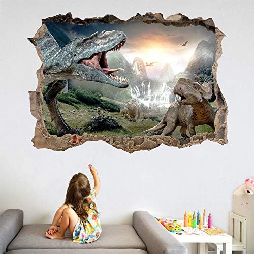 BOSUE SLLXG Самозалепващи 3D Стикери за стена с Динозавром, Творчески Динозавър, Врывающийся в стена, Декорация