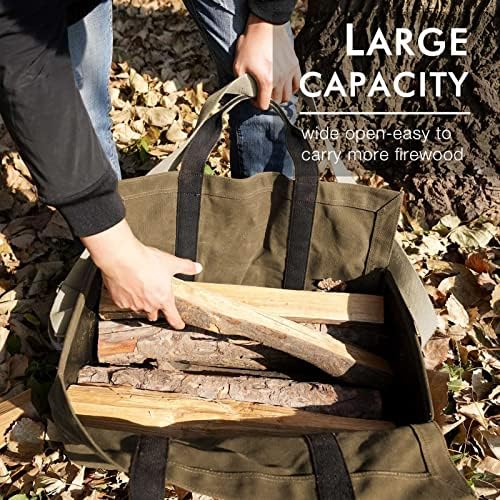 INNO STAGE 22 грама Вощеная Холщовая чанта-тоут за превоз на дърва за камината, с патентована самостоятелна конструкция