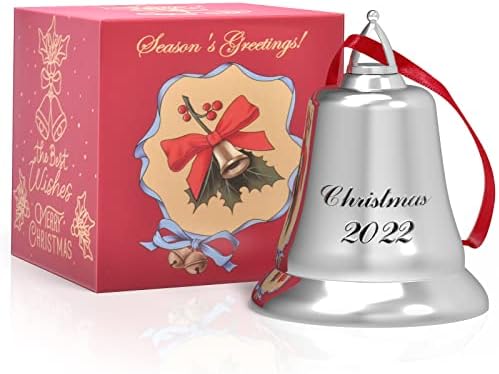 UUC 2022 Коледни Звънчета, Коледни Звънчета на Шейната, Големи Сребърни Звънчета с Надпис за Годишния дома декорация