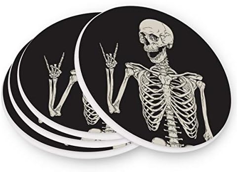 STAYTOP Рок-н-рол, Влакчета с Череп и виртуален скелет, 1 бр. Абсорбиращи Подложки за напитки, Керамични и с Корк облегалка,