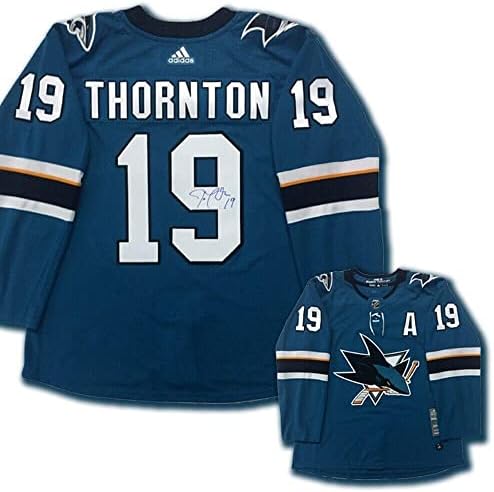 Джо Торнтън подписа фланелка Сан Хосе Шаркс Тийл Adidas PRO Jersey - Тениски НХЛ с автограф