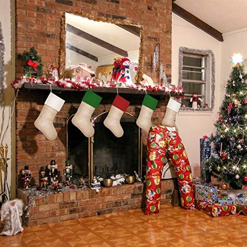 SAVITA/ 6 бр. Коледни Чорапи, 3 цвята, Коледни Чорапи за захващане към камина за коледна украса, Коледни Чорапи от зебло