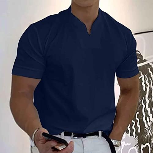Мъжки Ризи с къс ръкав 2023, Ежедневни Летни Блузи, Обикновена Тениска с V-образно деколте, Облегающая Мъжки Бизнес