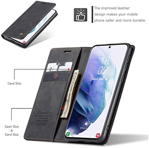 Калъф-за награда Kowauri за Galaxy S21, Кожен калъф-портфейла на Класически дизайн със слот за карта и магнитна закопчалка, калъф-за награда Samsung Galaxy S21 5G (черен)