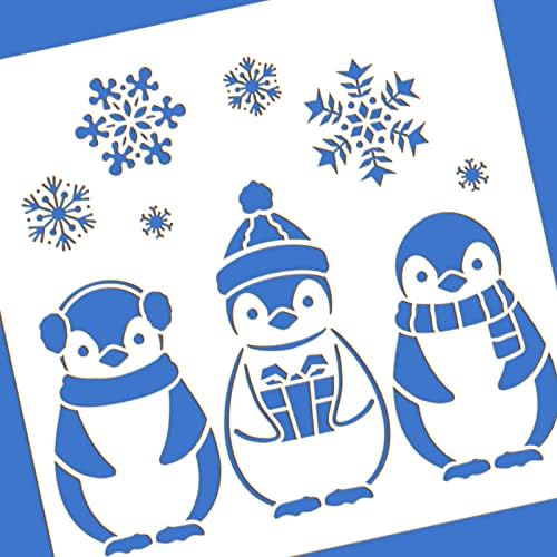 Пластмасови Шаблони за рисуване с шарени Снежинки и Пингвин BENECREAT, Шаблон за изготвяне на Зимна тема 12x12 инча