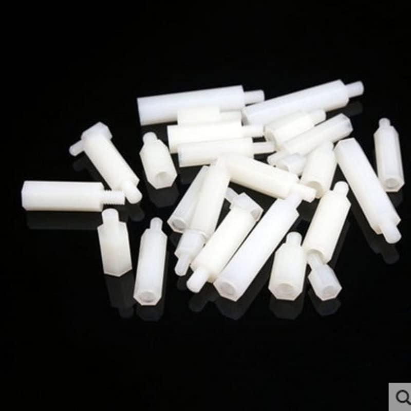 Separador de nailon blanco y негър de 20-50 unids/lote, M2 m2.5 M3 M4 * L + 6, espaciador de plástico de nailon macho a hembra (Tamaño: M2X15 M-F 50pcs, Color: White colour)