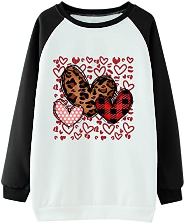 Върховете на Св. Валентин за Момичета, Качулки Фигура във формата на Сърце, Ризи с дълги ръкави в Цвят Блок, Свободен