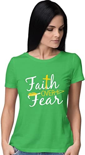 С всички Сили Женска Тениска Faith Fear Over Cross & Arrow Christian Jesus с Кръст и Бум