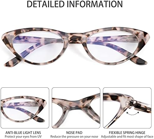 ЛЕКИ Очила за четене с Блокиране на синя светлина за жените, 3 опаковки на белите Дробове компютърни Ридеров