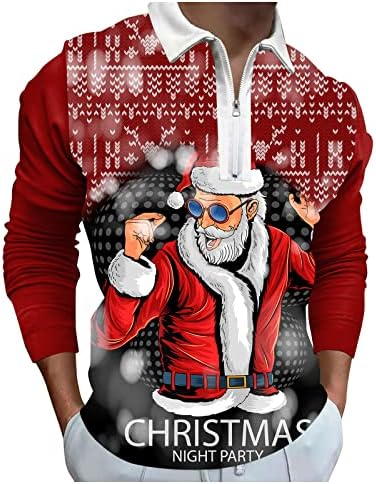 DSODAN Коледни Мъжки Ризи Поло С Дълъг Ръкав И яка с цип, Дизайнерски Блузи С Забавен Принтом Дядо Коледа, Риза За Голф