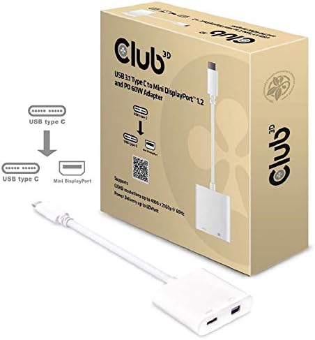 Club3D CAC-1509 USB Адаптер-C за Mini Displayport – 4K 60Hz – Съвместим с Thunderbolt 2 и 3 – с захранването (USB PD) Конвертор