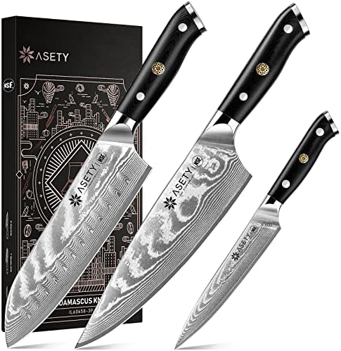 Набор от дамасских ножове ASETY 3 бр, сертифицирани от NSF и Набор от ножове ASETY 15 Бр, сертифицирани от NSF