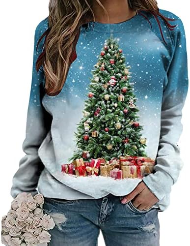 Дамски Коледна Hoody С Участието на Забавна Коледна Елха, Риза С Дълъг Ръкав и Кръгло Деколте, Лесна Коледна Блуза, Пуловер,
