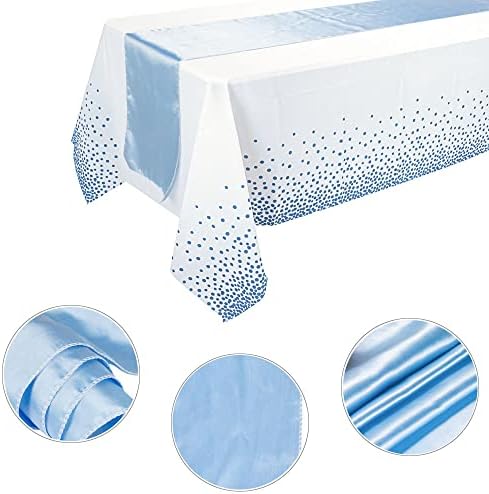 10 Опаковки за Бяла Правоъгълна Покривка и 10 X Синя Сатенена Покривка за маса, Бели и Сини Покривки за Еднократна употреба