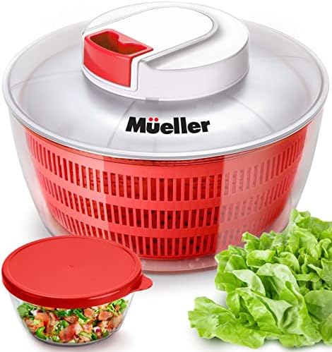 Колело за салата Mueller с прибиращ хеликоптера QuickChop, Мивка зеленчуци с купата, технологии за защита от рок, Затварящ кошница за дуршлага и капак с прибиращ се кабел - И