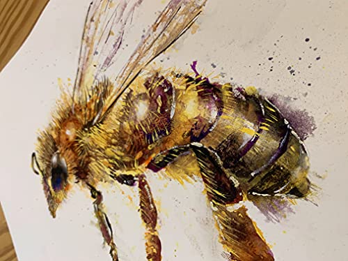 Медоносная Пчела Лети Подписан От Оригиналната Живопис, Акварел На Уил Эллистона Стенно Изкуство Импресионист Дивата