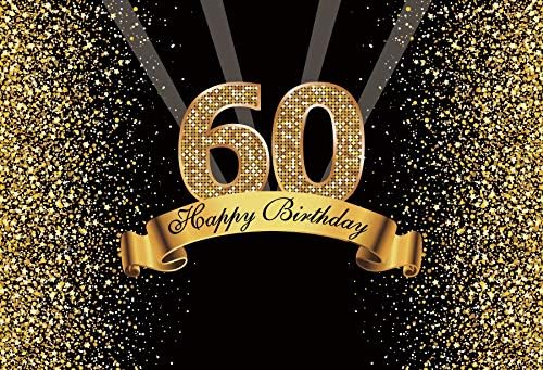 DORCEV 8x6ft Щастлив Фона на 60-ия Рожден Ден за Щастлив шестдесет годишен парти в чест на 60-Годишнината на Фона На парти с Блестящи Златни Петна, Черен и Златен Банер за Па