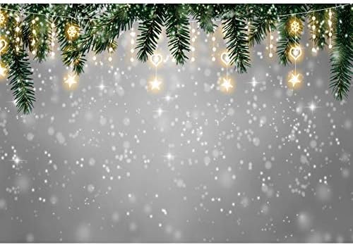 DORCEV 8x6ft Зимата Блестящ Фон с Ореолами Боке, Рожден Ден, Коледно парти, на Фона на Зелена Борова Игла, Звезди,