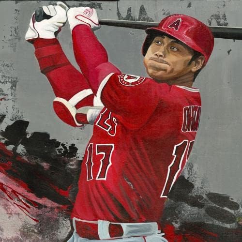 Платно Shohei Ohtani Los Angeles Angels, която се простира върху платно Giclée - Подписан и номериран художник Кортни Уол - Ограничен тираж от 2021 г. - Изкуството на MLB с автограф