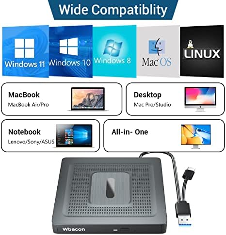 Оптично DVD устройство Wbacon с двоен интерфейс подходящ за лаптопи и настолни компютри, като например Windows