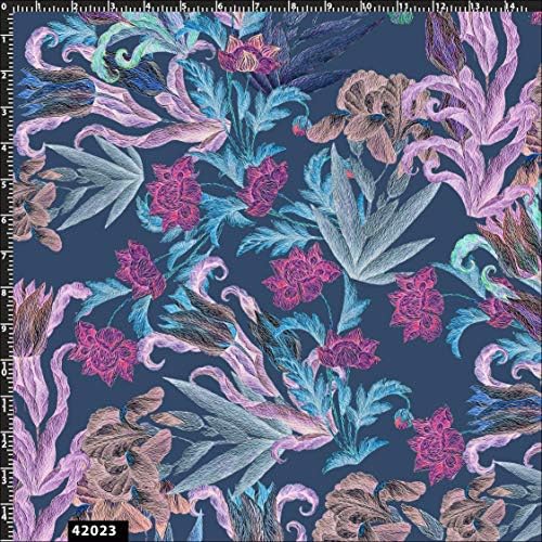 Стеганая плат Waverly Floral Дизайн от памук by The Yard (Деним, Синьо, лавандула и фуксия)