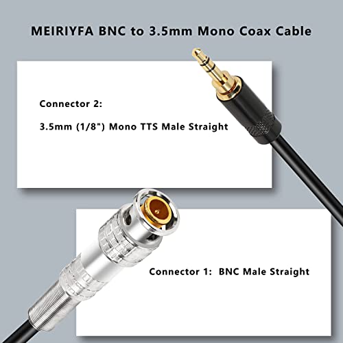 MEIRIYFA Мъжки BNC конектор 3,5 мм (1/8 ) TRS Стерео Коаксиален аудио кабел за захранване (0,5 м) (мъжки BNC конектор