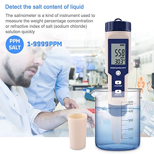 Точност ръководят тестер за качеството на водата BeiQuan 5 в 1 TDS/ЕО/PH/Salinity/Temp със сменяеми електроди, може да се измери соленост неморской вода без подсветка
