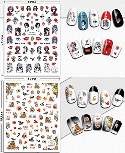 8 Листа Стикери за нокти на Хелоуин, 3D Стикери За Дизайн на Ноктите, Самозалепващи Етикети с Черепа, Тиква,