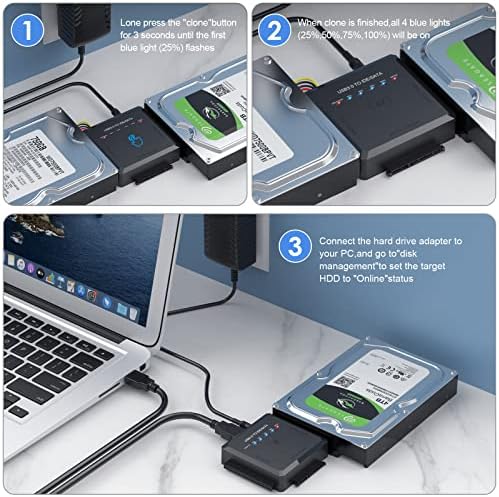 YINNCEEN [Обновен] Устройство за четене на твърди дискове - адаптер SATA / IDE към USB 3.0 [Резервно копие на един клик], Външен адаптер-конвертор за твърд диск 2,5 /3,5 HDD /SSD, в компл?