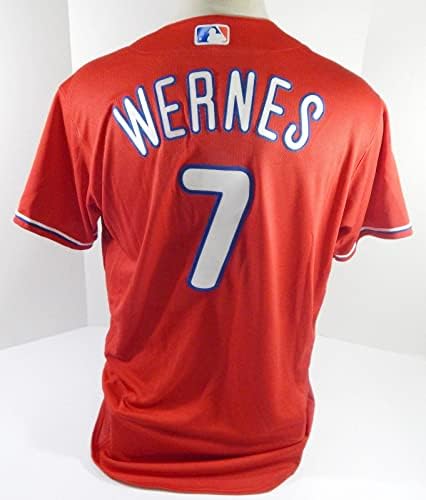 Филаделфия Филис Боби Вернес #7 Използван в играта Червена Риза 46 DP44209 - Използваните В играта тениски MLB