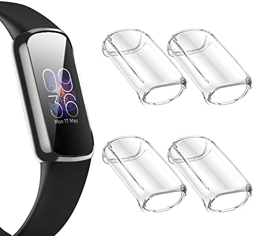Защитен калъф SENGKOB, 4 опаковки, Съвместим с Fitbit Luxe, Мек защитен калъф от TPU, Аксесоари за Fitbit Luxe (Прозрачна + Прозрачна