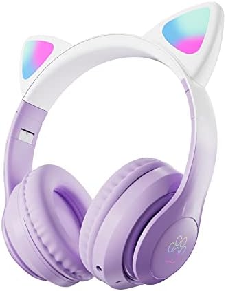 Детски Bluetooth-слушалки Lavifree, Безжични слушалки с кошачьими уши с led подсветка, над/На ухо с микрофон,