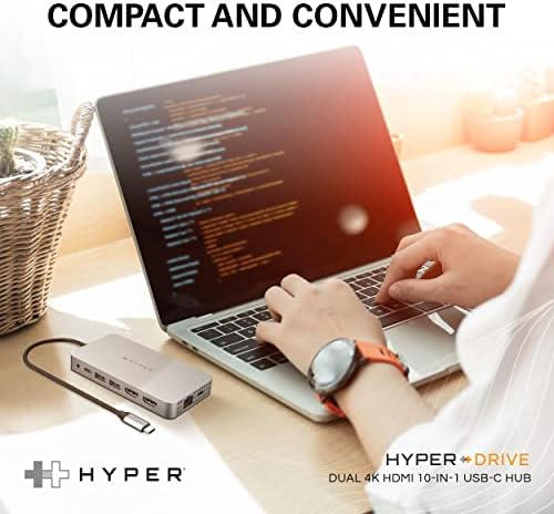 HyperDrive M1 M2 MacBook Pro C USB Hub USB-хъб 10 в 1 с две 4K, HDMI, Ethernet, USB-A, USB адаптер, C, 100 W PD, microSD /SD,